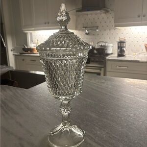 Indiana Glass Clear Crystal Lidded Compote
Diamond print clear  vintage